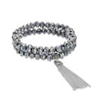 Beaded Chain Tassel Stretch Bracelet Set, Women's, Silver