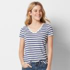 Women's Sonoma Goods For Life&trade; Essential Striped V-neck Tee, Size: Small, Dark Blue
