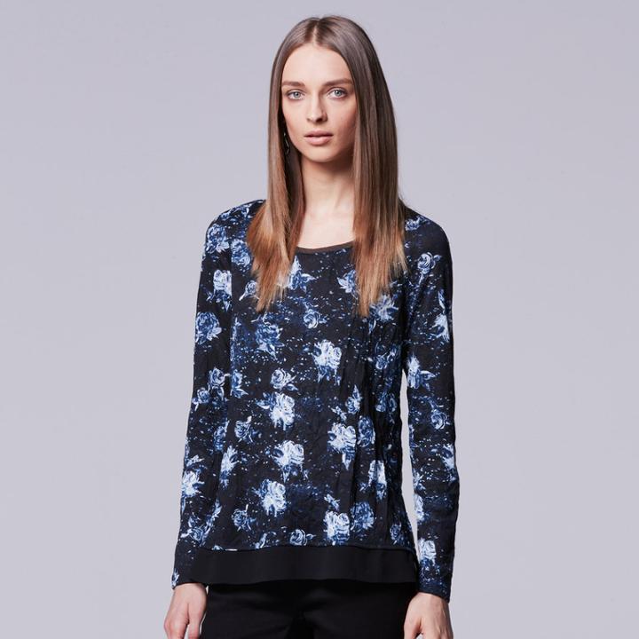 Petite Simply Vera Vera Wang Print Crinkle Tee, Women's, Size: L Petite, Dark Blue