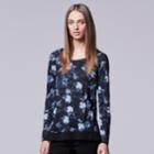 Petite Simply Vera Vera Wang Print Crinkle Tee, Women's, Size: L Petite, Dark Blue