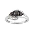 1 Carat T.w. Black & White Diamond Sterling Silver 3-stone Ring, Women's, Size: 7