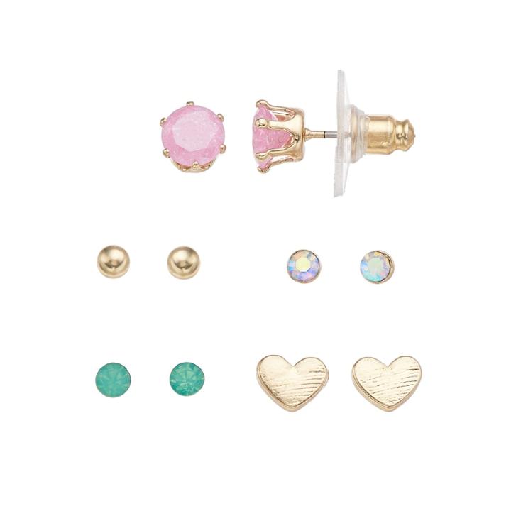 Lc Lauren Conrad Simulated Crystal Nickel Free Heart Stud Earring Set, Women's, Multicolor