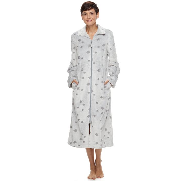 Women's Croft & Barrow&reg; Plush Zip Lounger, Size: Large, Med Grey