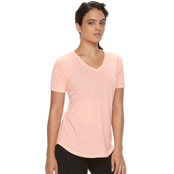 Women's Tek Gear® Easy Nep V-neck Yoga Tee, Size: Small, Brt Orange