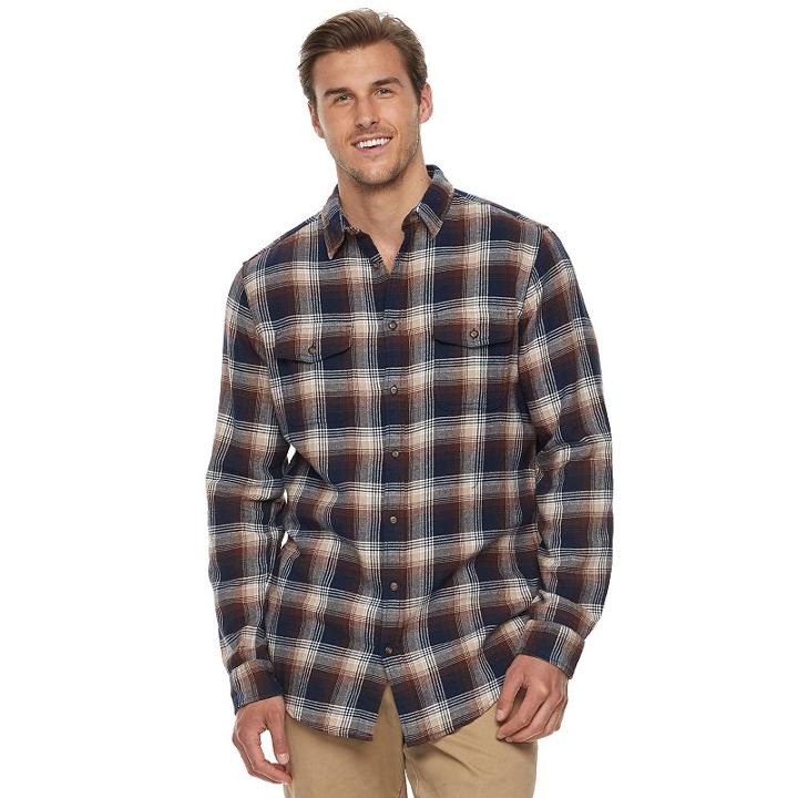 Big & Tall Sonoma Goods For Life&trade; Supersoft Stretch Flannel Shirt, Men's, Size: M Tall, Dark Brown