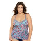 Juniors' Plus Size Costa Del Sol Mixed Print Tankini Top, Size: 2xl, Dark Blue