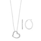 Diamond Mystique Platinum Over Silver Heart Pendant & Hoop Earring Set, Women's, Size: 18, Grey