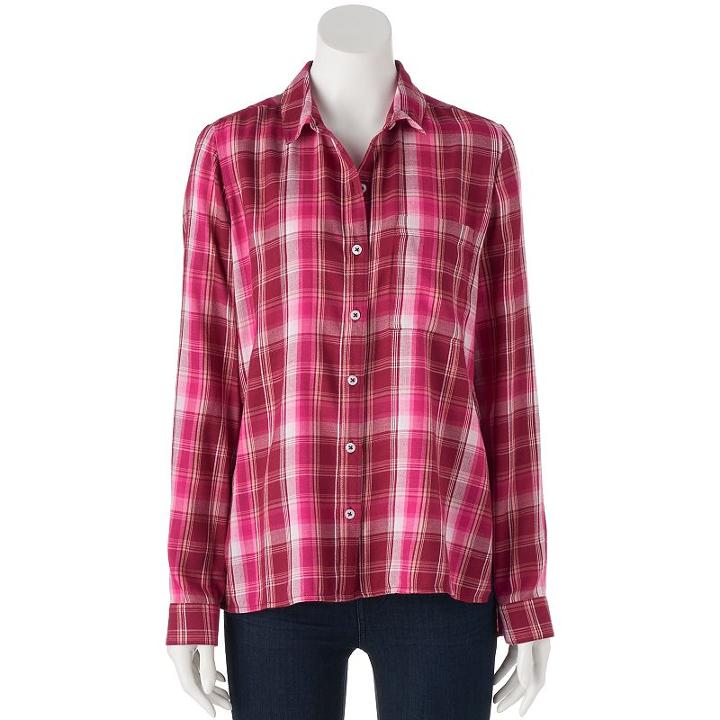 Juniors' So&reg; Plaid High-low Shirt, Teens, Size: Xl, Red