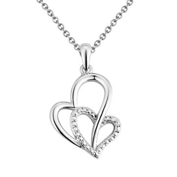 Two Hearts Forever One Diamond Accent Sterling Silver Heart Pendant Necklace, Women's, White