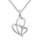 Two Hearts Forever One Diamond Accent Sterling Silver Heart Pendant Necklace, Women's, White