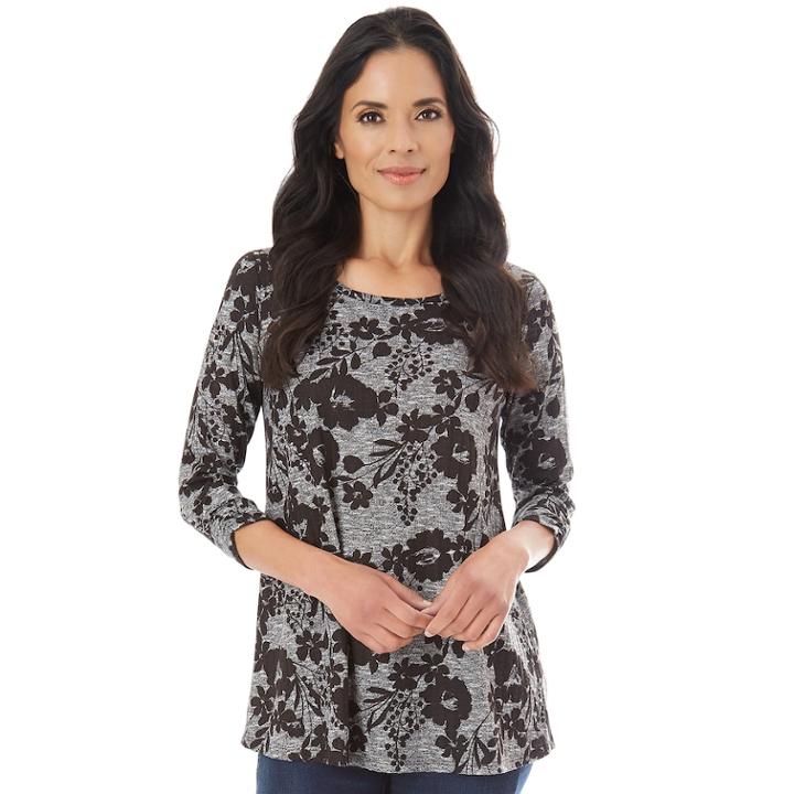 Women's Apt. 9&reg; Textured Tee, Size: Xl, Gray Black Floral