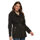 Women's Towne By London Fog Belted Soft Shell Jacket, Size: Large, Black