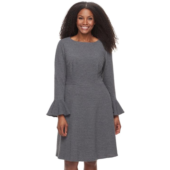 Plus Size Suite 7 Bell Sleeve Fit & Flare Dress, Women's, Size: 16 W, Grey