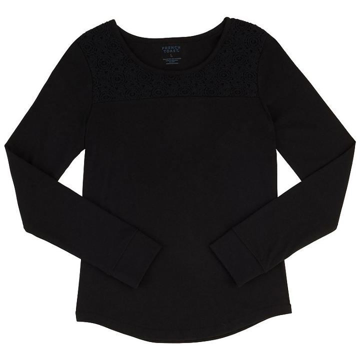 Girls 7-16 & Plus Size French Toast Crewneck Lace Long Sleeve Tee, Girl's, Size: 10-12 Plus, Black