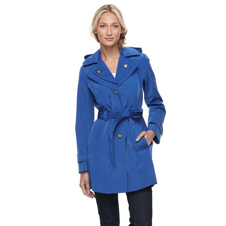 Women's Towne By London Fog Hooded Trench Coat, Size: Medium, Blue Other