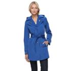 Women's Towne By London Fog Hooded Trench Coat, Size: Medium, Blue Other