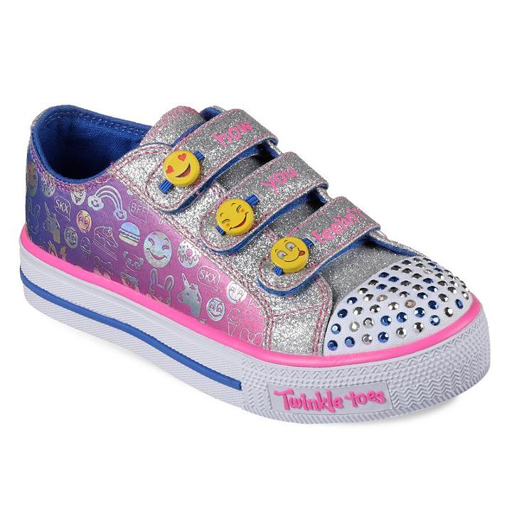 Skechers Twinkle Toes Shuffles Expressionista Emoji Girls' Light Up Shoes, Size: 3, Green Oth