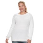 Juniors' Plus Size So&reg; Raglan Crewneck Sweater, Teens, Size: 1xl, White