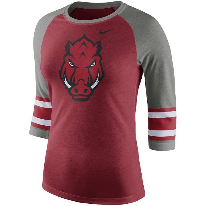 Women's Nike Arkansas Razorbacks Striped Sleeve Tee, Size: Medium, Red