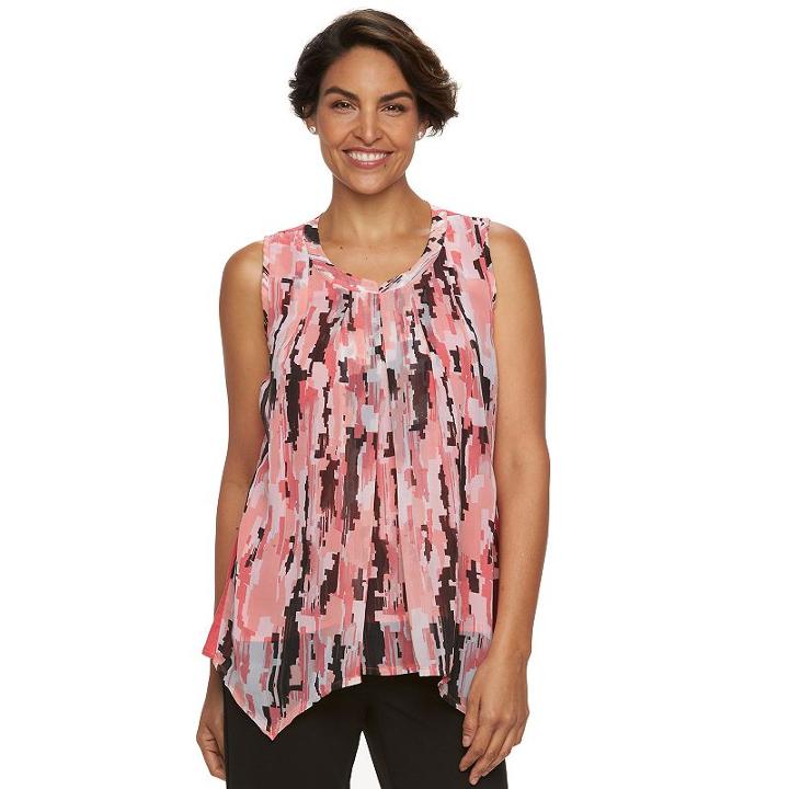 Dana Buchman, Women's Pleated Mixed-media Tank, Size: Small, Pink Ovrfl