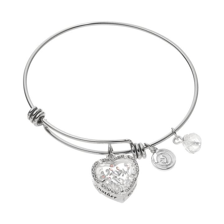 Love This Life Crystal Mom Floating Heart Charm Bangle Bracelet, Women's, Multicolor