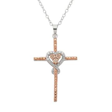 Diamore Diamond Accent 14k Rose Gold Over Silver & Sterling Silver Cross Pendant Necklace, Women's, Size: 18, White