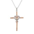 Diamore Diamond Accent 14k Rose Gold Over Silver & Sterling Silver Cross Pendant Necklace, Women's, Size: 18, White