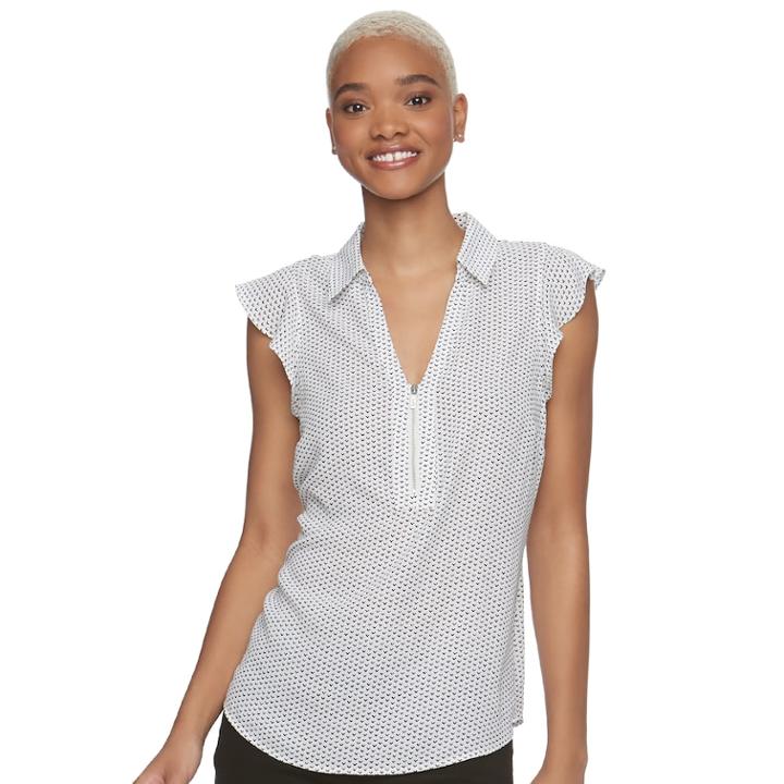 Juniors' Candie's&reg; Zip Front Flutter Sleeve Top, Teens, Size: Xs, White