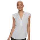 Juniors' Candie's&reg; Zip Front Flutter Sleeve Top, Teens, Size: Xs, White