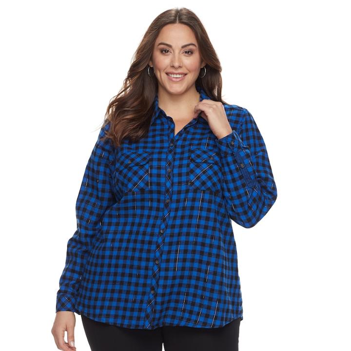 Plus Size Croft & Barrow&reg; Flannel Plaid Button-down Shirt, Women's, Size: 3xl, Med Blue
