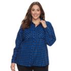 Plus Size Croft & Barrow&reg; Flannel Plaid Button-down Shirt, Women's, Size: 3xl, Med Blue