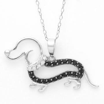 Sterling Silver 1/4-ct. T.w. Black And White Diamond Openwork Dachshund Pendant, Women's, Size: 18, Multicolor