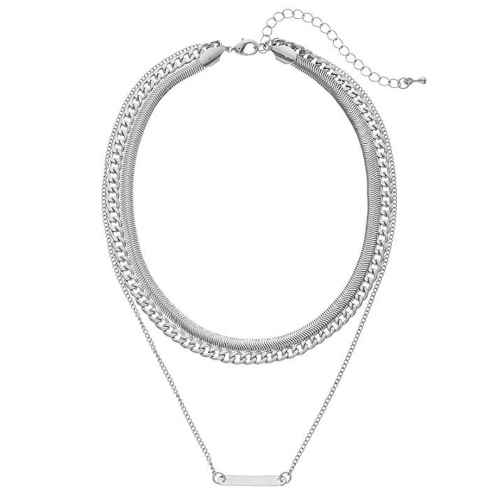 Mudd&reg; Bar Layered Chain Choker Necklace, Women's, Silver