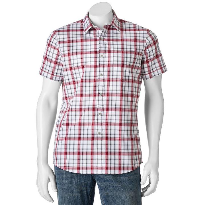 Men's Apt. 9&reg; Patterned Slim-fit Stretch Button-down Shirt, Size: Med Slim, Red