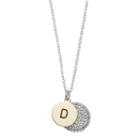 Two Tone Silver Plated Crystal Initial Disc Pendant Necklace, Women's, Size: 18