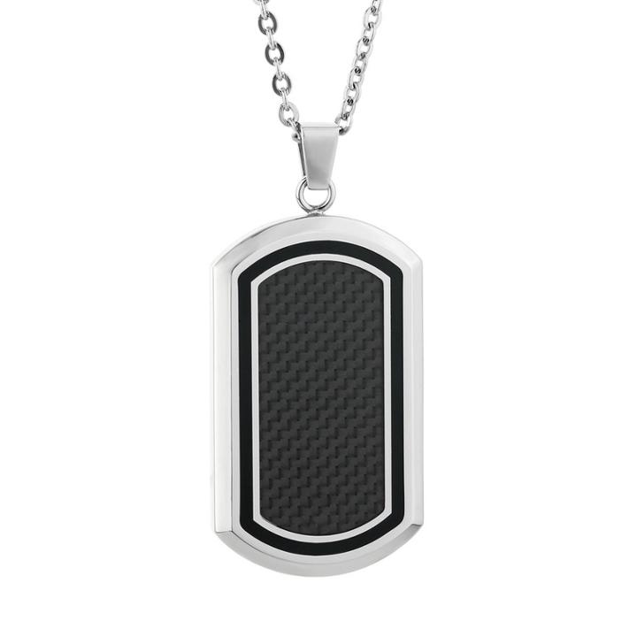 Stainless Steel Carbon Fiber Dog Tag Necklace - Men, Black