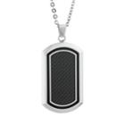 Stainless Steel Carbon Fiber Dog Tag Necklace - Men, Black
