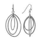 Napier Silver Tone Textured Concentric Oval Hoop Drop Earrings, Women's, Grey