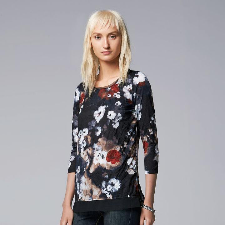 Women's Simply Vera Vera Wang Crinkle Printed Tee, Size: Xs, Dark Grey
