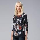 Women's Simply Vera Vera Wang Crinkle Printed Tee, Size: Xs, Dark Grey