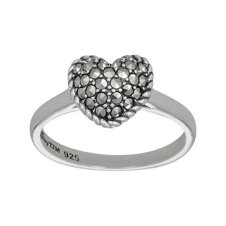 Lavish By Tjm Sterling Silver Heart Ring - Made With Swarovski Marcasite, Women's, Size: 9, Black