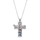 Sentimental Expressions Sterling Silver Cubic Zirconia Promises Of The Rainbow Cross Necklace, Women's, Size: 18, Multicolor