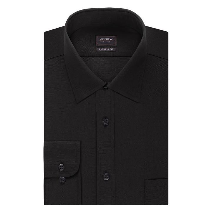 Men's Arrow Classic-fit Dress Shirt, Size: 2x-36/37, Black