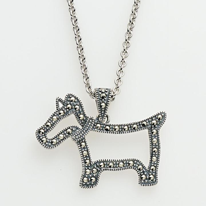 Lavish By Tjm Sterling Silver Scottie Dog Pendant - Made With Swarovski Marcasite, Women's, Grey