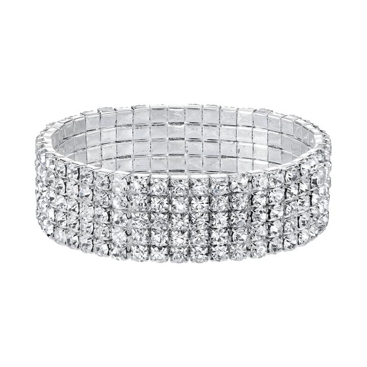 1928 Simulated Crystal Multi Row Stretch Bracelet, Women's, Size: 7, Grey
