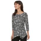 Women's Elle&trade; Print Handkerchief-hem Top, Size: Small, Black