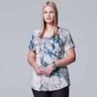 Plus Size Simply Vera Vera Wang Printed V-neck Tee, Women's, Size: 0x, Med Blue