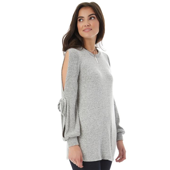 Juniors' Iz Byer California Split Sleeve Necklace Top, Teens, Size: Small, Light Grey
