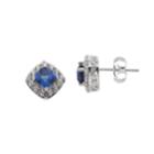 Sterling Silver Lab-created Blue & White Sapphire Cushion Stud Earrings