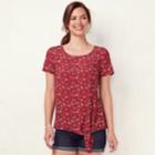 Women's Lc Lauren Conrad Print Knot-hem Tee, Size: Xs, Dark Red